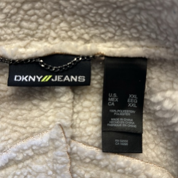 DKNY Jeans Donna Karen New York Tan Faux Suede Sherpa Lined Zip Up Jacket - Picture 6 of 9